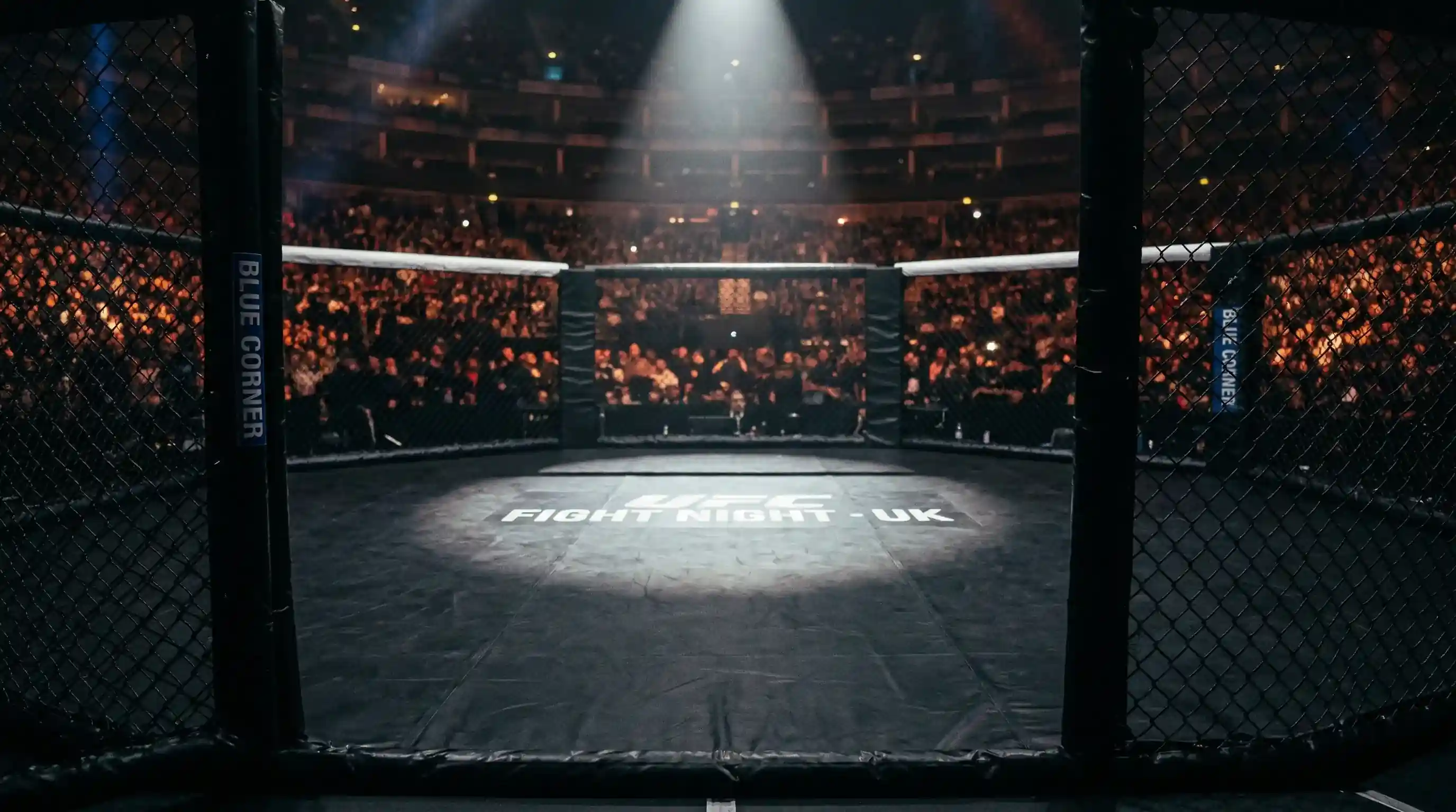 UFC octagon at a UK arena on fight night