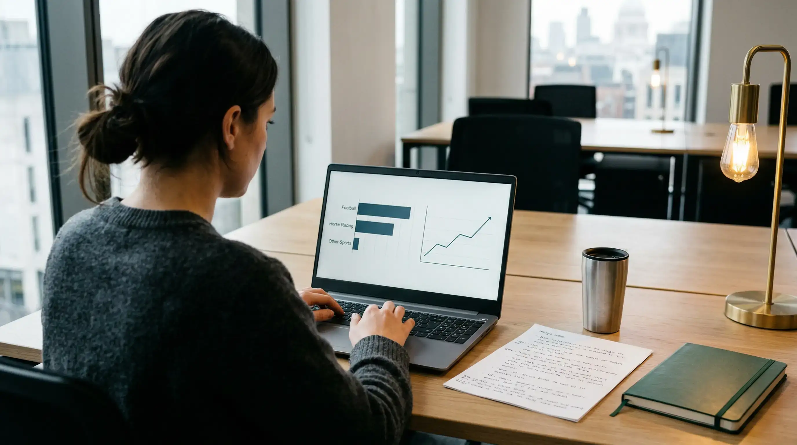 Analyst reviewing UK remote betting market figures on a laptop